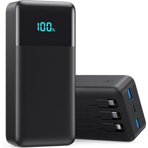 Portable Charger 50800mAh Power Bank with 3 Built in Cables,25W PD QC4.0 Fast Charging USB C Battery Pack,6 Outputs 2 Inputs Travel Essentials Portable Phone Charger for iPhone 17/16/15,Google,Android