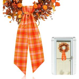 2 Pcs Fall Wreath Sash for Front Door 4.5'' X 56'' Thanksgiving Wreath Satin Sash Bow Buffalo Plaid Cotton Wreath Sash Buffalo Check Wreaths DIY Bow for Autumn Garland Doorway Indoor Outdoor Home