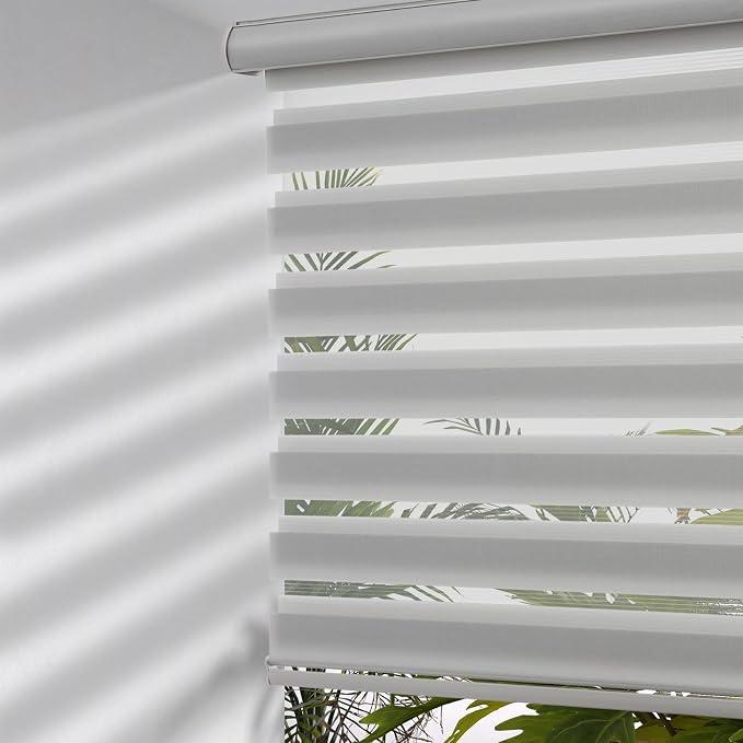 MYshade Cordless Zebra Blinds with Free-Stop Function - Dual Layer Light Filtering & Privacy Sheer Shades for Day and Night - Easy Install Window Shades for Home, Living Room, 47" W x 72" H