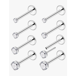 Ftovosyo 20G 18G Threadless Push in Nose Rings Studs Surgical Steel Pushin Nose Stud 1.5mm 2mm 2.5mm 3mm Round Crystal Nose Piercing Jewelry for Women Men