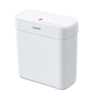 Small Bathroom Trash Can with Lid, 2.6 Gallons / 10 L Slim Plastic Garbage Bin with Pop-Up Lid, Mini Waste Basket Can Dog Proof for Kitchen, Bedroom, Office, Laundry, Toilet, Rv, White