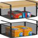 AmonHouseware 2Pack Under Shelf Basket Organizer,Adjustable Hanging Holder for Cabinet Pantry Kitchen Cupboard Desk Counter Bookshelf Organization Add-on Space Saver Heavy Duty Slide-in (Black, Large)