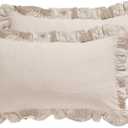 patdrea Linen Shabby Chic Decorative Throw Pillow Covers 12"x20" Set of 2,Farmhouse Linen Pillow Covers with Ruffles,Rectangle Sturdy Throw Pillow Case for Couch Sofa Bed Living Room Coomburg Linen