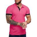 Men's Short Sleeve Casual Slim Fit Polo Shirts Basic Designed Classic Cut Cotton Shirts, Large 