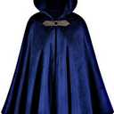 Medieval Cloak with Hood for Women's Men's, Vintage Velvet Renaissance Cape Adults Halloween Christmas Party Outfits (39''/100cm, Blue)