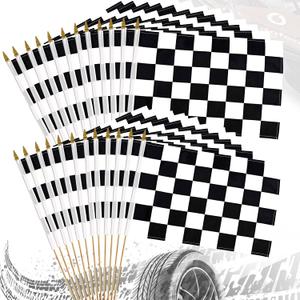 24 Pack 12x18 Inch Black and White Checkered Racing Flags on Stick Hand Held Race Car Flags Perfect for NASCAR Theme Party Car Racing Decorations (24)