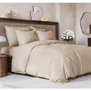 Duvet Cover Queen Size Set - Extra Soft Queen Size Duvet Cover 90 x 90 with 2 Pillow Shams - Hotel Luxury, Easy Care and Fade Free with Zipper Closures & Ties - Comfy, Breathable Bedding Set (Wheat) (14 - Wheat (No Comforter))