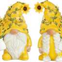 Yellow Sunflower Gnome Figurines - Indoor Home Office Kitchen Spring Decor, Summer Gnomes Gifts for Women, Resin Bee Statues for Table Shelf Decorations