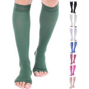 Doc Miller Open Toe Compression Socks, 20-30 mmHg, Toeless, Support Circulation, Shin Splints, Calf Recovery, Post Op, Knee High, Medical Grade, Dark Green Socks, Large Size for Men & Women, Pair