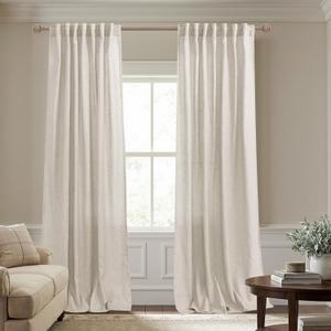 KOUFALL Tan Curtains 108 Inches Long for 9FT High Ceiling Living Room,Rustic Farmhouse Decor Linen Sheer Window Treatments for Family Room 2 Panels Set