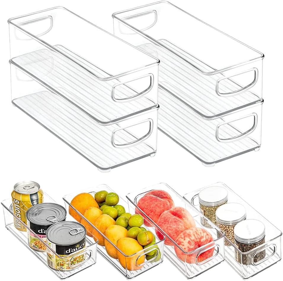 mDesign Plastic Long Stackable Storage Organizer Container, Organization Bin w/Handles for Kitchen, Pantry, Fridge, Freezer, Cabinet, Perfect to Hold Breast Milk - Ligne Collection - 4 Pack, Clear