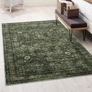 Morebes Washable Green Area Rugs 4x6, Vintage Boho Rugs for Bedroom, Soft Distressed Indoor Floor Non-Slip Non-Shedding Living Room Throw Carpet for Kitchen Dining Playroom Entryway Christmas Decor (Dark Green/Multi)