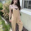 TARSE Women's Sleeveless Jumpsuits V Neck Harem Overalls Causal Adjustable Straps Stretchy Comfy Romper with Pockets 2025 (Brown, M)