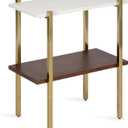 Kate and Laurel Abcott Midcentury Side Table, 20 x 12 x 24, Walnut Brown and Gold, Decorative Two-Tier Bedroom Nightstand Table with Genuine Marble Tabletop