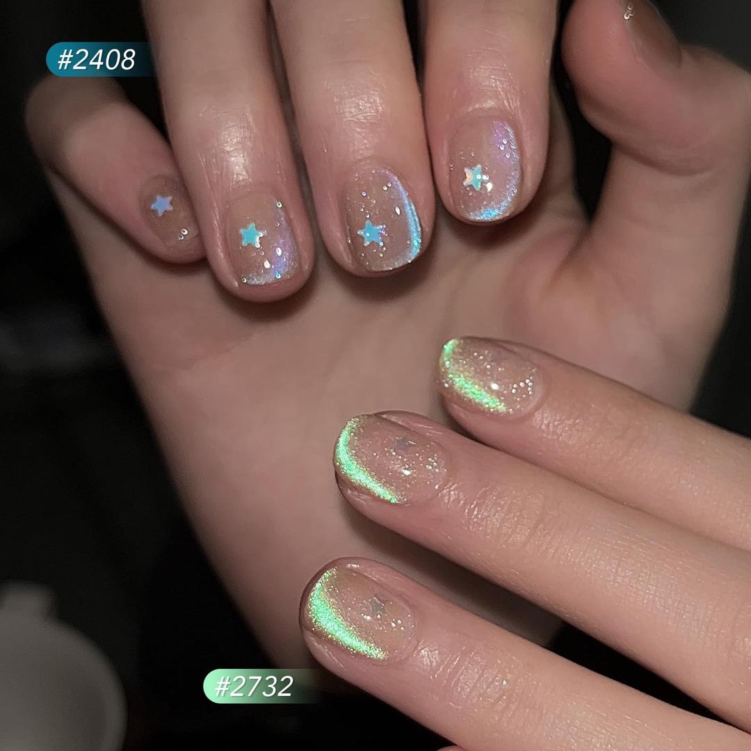 4 PAck GAOY Cat Eye Gel Nail Polish Set with Magnet for Blue Glitter Holographic Cat Eye, Salon Gel Manicure and Nail Art DIY at Home, Mermaid's Tears
