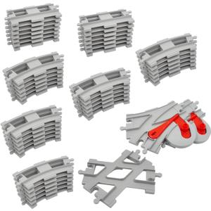 Koowants 47-Piece Train Track Set, Classic Railway Track with 30 Curved Tracks, 14 Straight Tracks,2 Switch and 1 crossoverTracks-Compatible with All Major Brands, Light Grey Toy Track Accessory for Kids