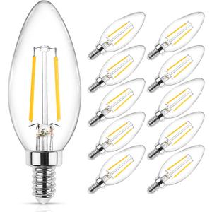 Ascher Classic E12 LED Candelabra Light Bulb 4W, Equivalent 40W, Warm White 2700K, Non-Dimmable, Clear Glass Filament Chandelier LED Bulbs, E12 Candelabra Base Candle Light Bulbs, Pack of 10