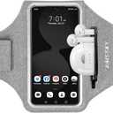 Running Armband with Earphone Bag Cell Phone Armband for iPhone 16 15 Pro 14 Plus 13 11 XR XS, Galaxy S24/ S10 Water Resistant Sports Phone Holder Case & Zipper Slot Car Key Holder for 6.7 inch Phone