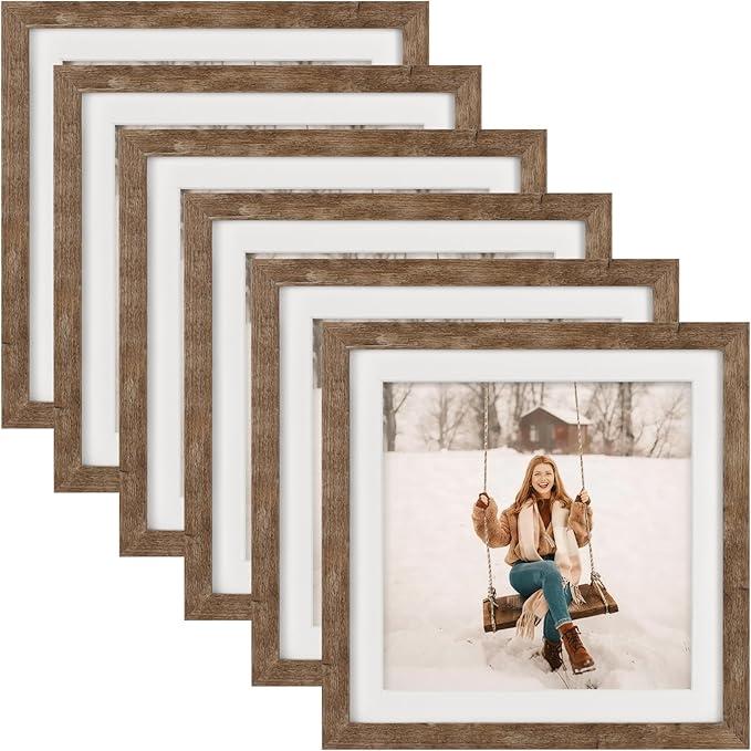 TOFOREVO 10x10 Square Picture Frames Set of 6 Rustic Wood Grain Photo Frame for Gallery Wall Mounting or Tabletop Display