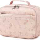 Bluboon Kids Girls Lunch Bag Insulated Lunch Box for school Corduroy Lunch Cooler Organizer School Kids Lunch Tote (Red flower pink background)