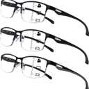 CLASAGA Progressive Multifocus Reading Glasses for Men,Lightweight Metal Half Frame Blue Light Blocking Computer Readers (3 Mix)