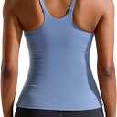 RUNNING GIRL Yoga Tank Tops for Women Built in Shelf Bra B/C Cups Strappy Back Activewear Workout Compression Tops (Blue)