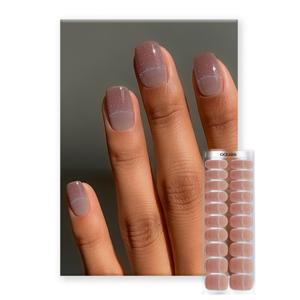 Semi Cured Gel Nail Strips | Built-In Gel Top Coat | UV Light Required | Salon Quality, Easy Application And Removal (Nude Glitter)