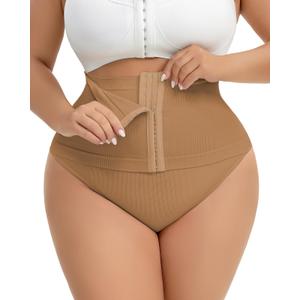 USEASY Belly Support Underwear Slimming Underwear Shapewear Thong for Women High Waist Thong Tummy Control Dark Brown 2XL (Beige, XXL)