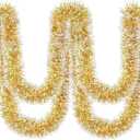 50Ft Christmas Gold and Silver Tinsel Garland Metallic Twist Shiny Garland for Xmas Christmas Tree Ceiling Hanging Decorations Holiday Wedding Home Party Supplies Indoor Outdoor Decor
