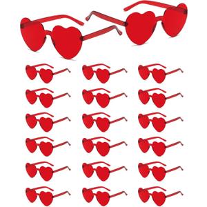 Valentines Party Heart Glasses Bulk, Pink Heart Shaped Sunglasses for Women, Favors Props for Wedding Holiday Events (Red)