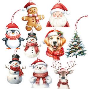 63Pcs Christmas Gift Tags, Christmas Hanging Labels with String, Watercolor Name Tags Gift Labels for DIY Xmas Holiday Present Wrapping (Retro)