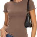 Womens Basic Tees Summer Short Sleeve Shirts Slim Fit Tight T Shirt Going Out Tops Trendy 2026, 2XL