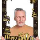 Jetec 50th Birthday Party Photo Booth Frame Decorations Black and Gold Happy 50th Birthday Picture Frame Props for Men Women Birthday Party Supplies