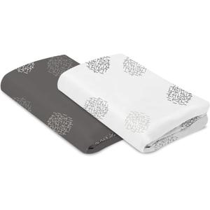 4 Moms Breeze Bassinet Sheets, For Baby Bassinets and Furniture, Machine Washable and 100% Cotton, White & Grey, 2 Pack