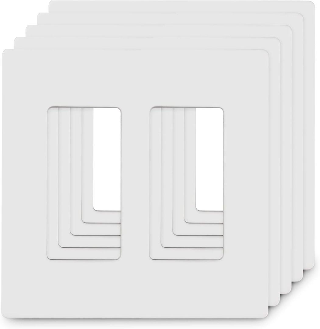 2-Gang Screwless Decorator Wall Plates, Child Safe Standard Size Outlet Cover, Unbreakable Polycarbonate Thermoplastic, Glossy White,5 Pack,UL Listed