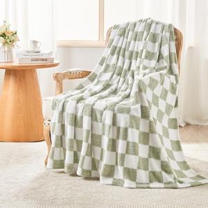 Checkered Blanket Twin Size - 30"x30" Green Knit Blanket Soft Fluffy Patterned Throw Blankets for Couch, Sofa, Chair, Bed, Camping, Picnic, Travel