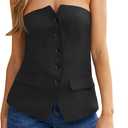 Cicy Bell Notched Neck Tube Tops Blazer Sleeveless Button Fitted Strapless Work Blazer Vest (S)