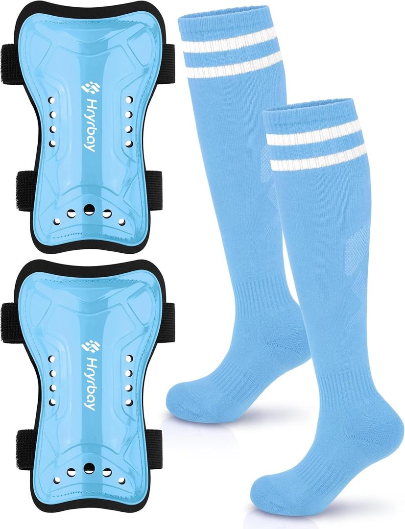 Hryrbay Kids Soccer Shin Guards and Socks Toddler Soccer Shin Pads Protective Defender Gear for Boys Girls Ages 3-15 Great for Training, Matches, Inspired by The World Cup