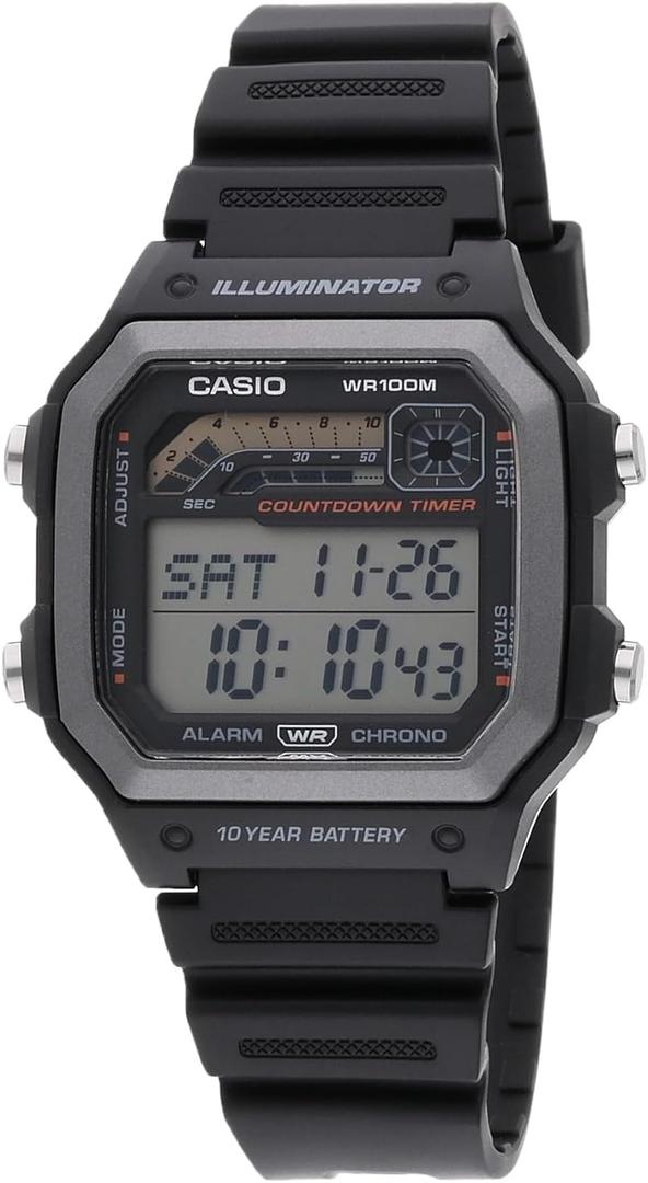 Casio WS1600H Series | Mens Watch | Sports Design | Stopwatch | Countdown Timer | LED Light with Afterglow | 100M WR | Daily Alarm | Auto Calendar | World Time | 10 Year Battery