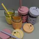 Elk and Friends Kids + Toddler Glass Cups | The Original 8oz Glass Mason Jar with Sleeves + Lids | Silicone Straws + Stopper | Smoothie Cup | Food Storage | Spill Resistant | Dishwasher Safe | 4 Pack (Blush/Lilac/Peach/Lemon)