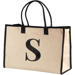 Salt Earth Canvas Tote Bag for Women, Personalized Initial Monogram Tote, Beach Grocery Utility Tote for Travel & Work