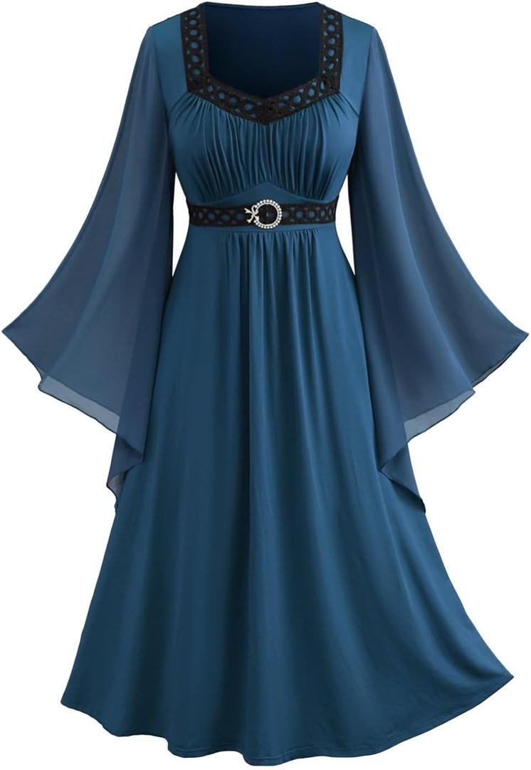ROSE GAL Rosegal Plus Size Renaissance Costumes Dress for Women Medieval Fairy Halloween Dress (2XL, Blue)