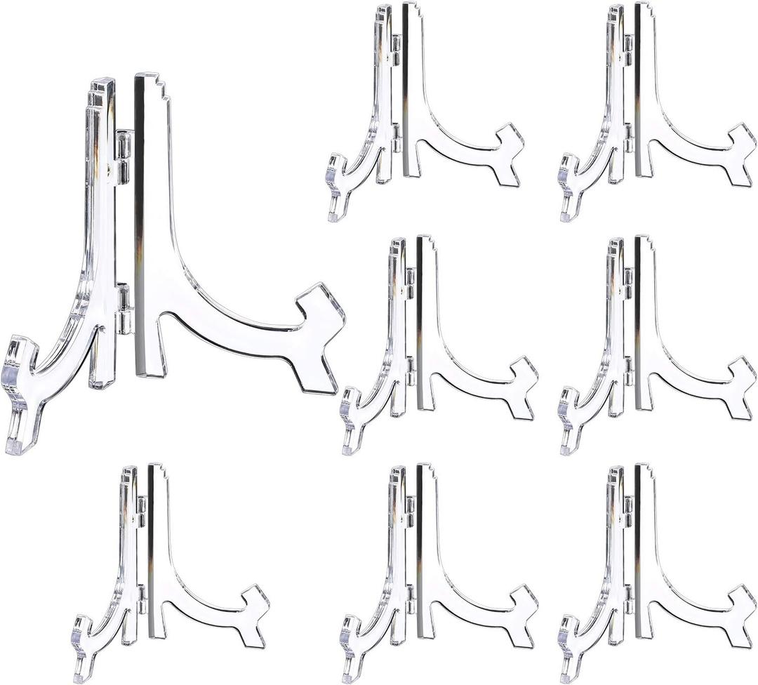 HESTYA 8 Pcs Clear Acrylic Easels Plate Stands Holders to Display Pictures or Other Items for Display Decoration (4.5 Inch)