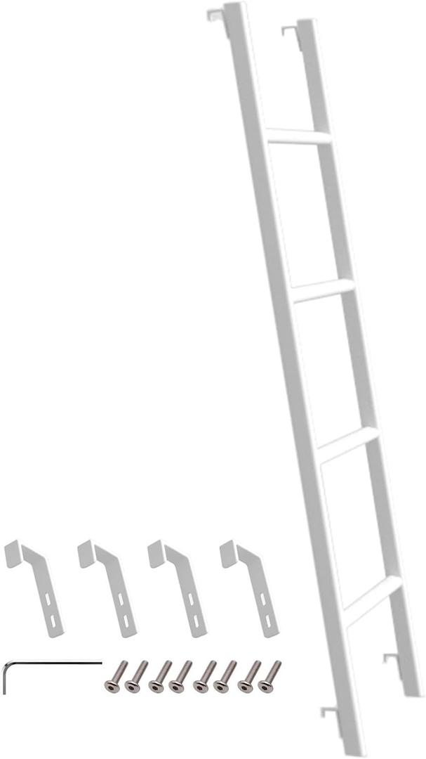 RV Bunk Bed Ladder 55'', Heavy Duty Travel Trailer Bed Ladders with 4 Hook and Foot Caps, Metal Twin Bed Step Ladder for Home Dorm Apartments, Load 330 LBS (55inch / 140cm, White)