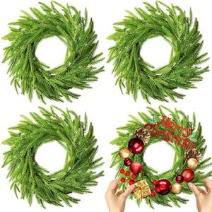 4 Pcs Christmas DIY Green Wreath 10 Inch Artificial DIY Faux Plain Wreaths Front Door Green Farmhouse Cabinets Indoor Outdoor Wall Decor(Norfolk Pine)