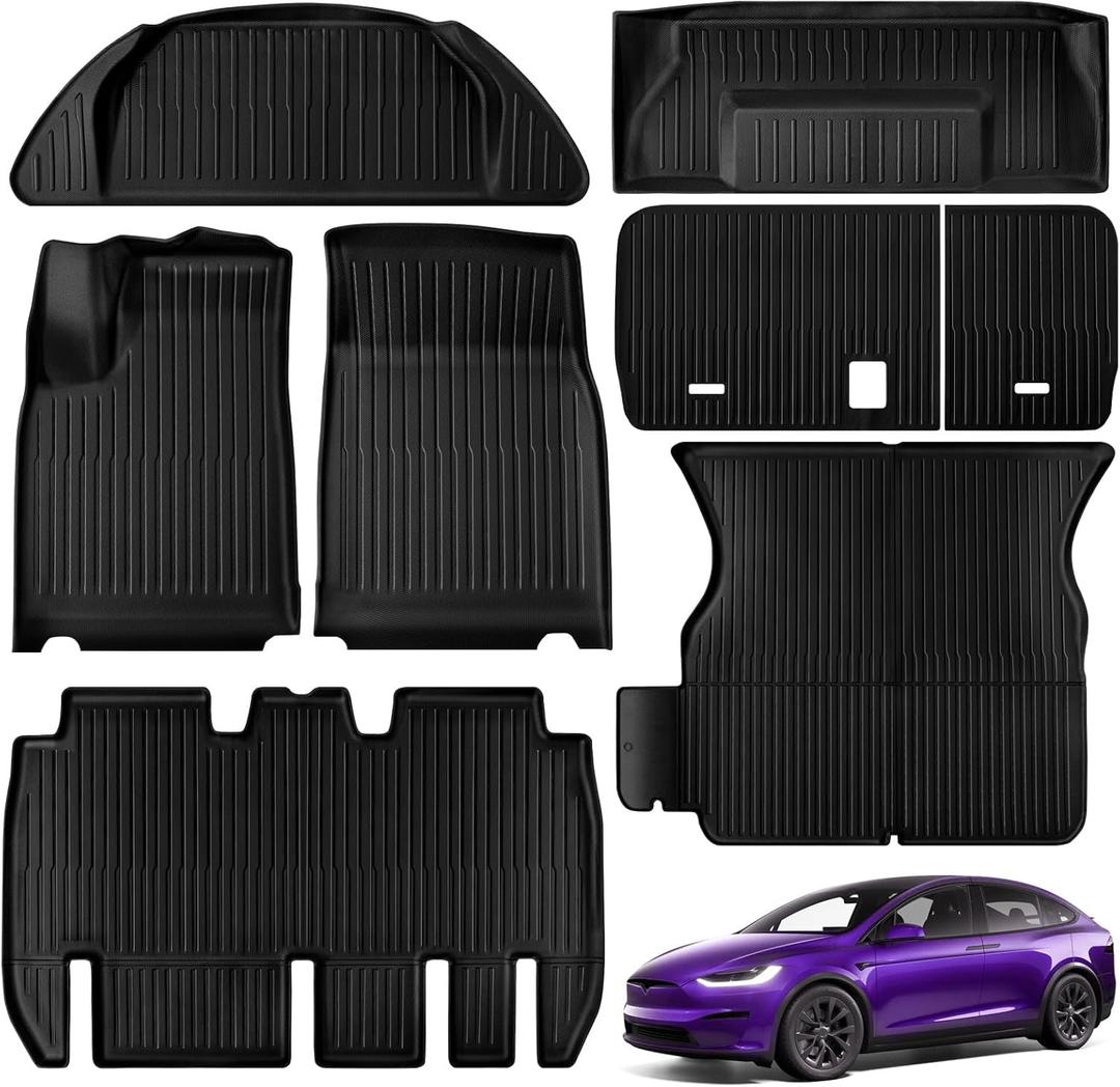 Floor Mats for Tesla Model X 5 Seater 2025 2024 2023 2022 All Weather Model X Floor Mats for Tesla Model X Accessories 2025 2024 2023 2022 TPE Back Seat Cover Protector Trunk Frunk Mat Black