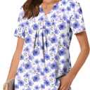 Anydeer Womens Short Sleeve Summer Tunic Tops Dressy Chiffon Blouse Henley Shirts 2026 Casual Pullover (L)