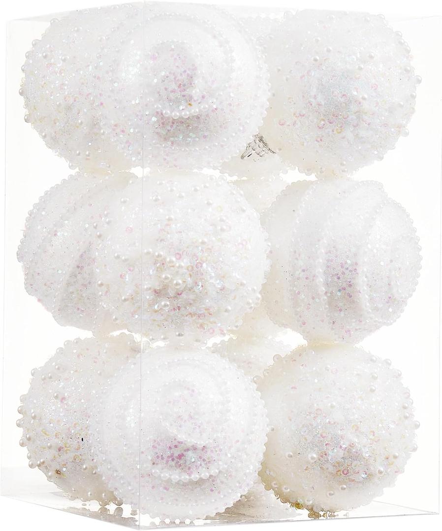 White Christmas Ball Ornaments, Christmas Ball Decorations Shatterproof Plastic Hanging Pearl Balls for Holiday Party(70mm/2.76", 12ct)
