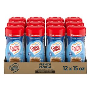 Nestle Coffee mate Coffee Creamer, French Vanilla, Non Dairy Powder Creamer, 15 oz Canister (Pack of 12) BBD Feb 08 2028