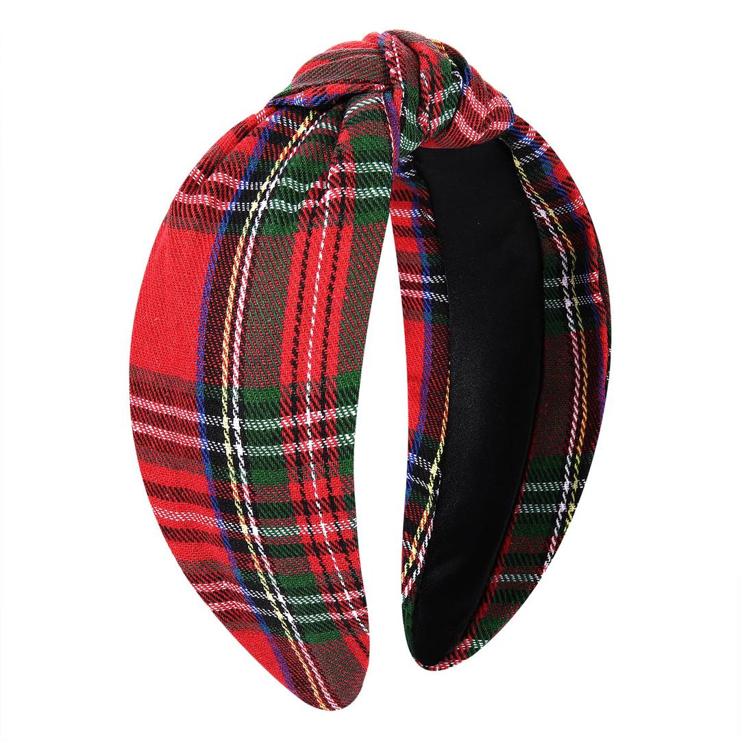 Christmas Headbands for Women Red Plaid Knotted Headband Wide Hairband Christmas Holiday Party Headband Hair Accessories Gifts for Girls